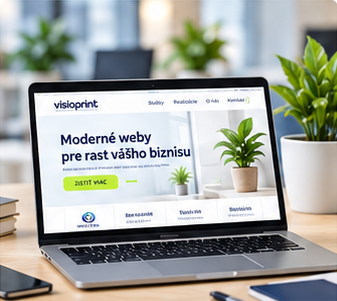 Notebook s ukážkou webovej stránky Visioprint